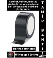 Uzun Ömürlü Su Nem Küfe Dayanıklı Çok Amaçlı SİYAH Montaj Onarım Tamir Bantı 48 Mm X 10 Metre 2 Adet