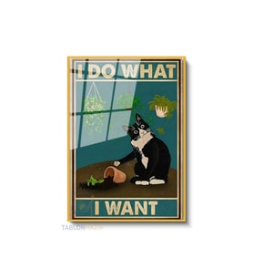 Dikey Çerçeveli Cam Komik Kkedi Gorseli Modern Ev Dekoru Duvar Sanatı Ev Ofis Tablosu (Altın)