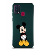 Samsung Galaxy M31 Soft Premier Kapak Mickey Mouse-A Tasarımlı Silikon Kılıf - Yeşil (Şeffaf)