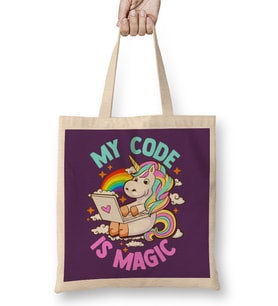 My Code Is Magic Unicorn Computer Programmer Coder Bez Çanta Uzun Saplı