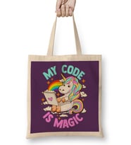 My Code Is Magic Unicorn Computer Programmer Coder Bez Çanta Uzun Saplı