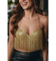 Caş Dekorasyon Altın Renk Taşlı Bikini Üstü Bralet Vücut Aksesuarı