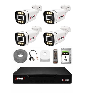 FURY 4 Kameralı 5MP Lens 1080P 6 Warm LED Renkli Gece Görüşlü Güvenlik Kamera Sistemi 1TB 1606