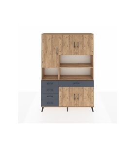 Arges Dolap 9 Raflı 5 Çekmeceli 5 Kapaklı 132x30x195 Çam-Çam/Antrasit