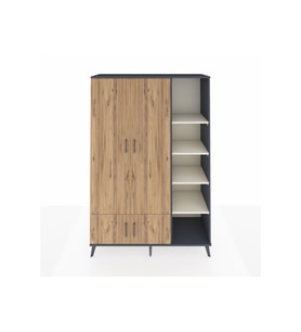 Hyperion Dolap 6 Raflı 4 Kapaklı Tek Askılı 132x44x195 Antrasit-Çam/Aytaşı