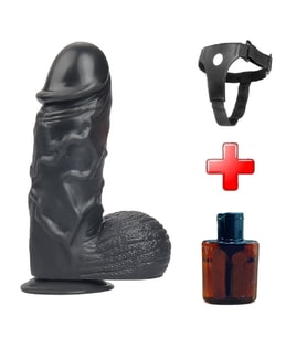 LilituShop 24,5 cm Belden Bağlamalı Vantuzlu Realistik Siyahi Penis Vajinal Dildo