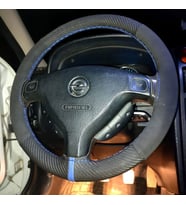 DİKİŞLİ DİREKSİYON KILIFI KARBON NUBUK DERİ MAVİ YÜZÜK MAVİ DİKİŞLİ OPEL ASTRA