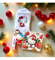 Hello Kitty Çorap Anahtarlık Bardak Altlığı Hediye Seti (Parlak Beyaz)