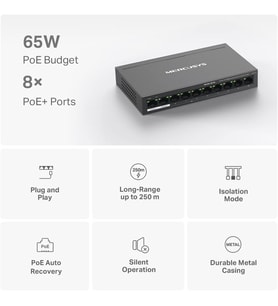 MS110P, 10-Port 10/100Mbps Desktop Switch with 8-Port PoE+