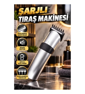 Şarjlı Saç ve Sakal Kesme Makinesi – Paslanmaz Çelik Bıçak, Sessiz Motor ve Ayarlanabilir Taraklar