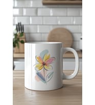 Çiçek Desenli 330ml Baskılı Beyaz Seramik Kupa Bardak