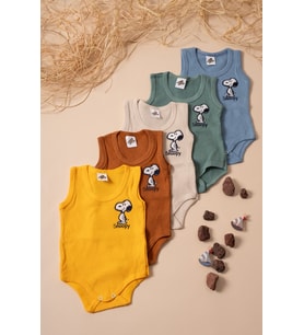 5li Bebek Atlet Body Renkli Snoppy Baskılı Zıbın (Çok Renkli)