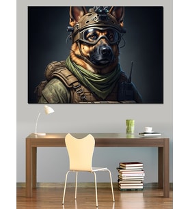 Asker Kıyafetli Köpek Dekoratif Kanvas - Mdf Ahşap Tablo
