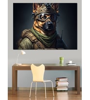 Asker Kıyafetli Köpek Dekoratif Kanvas - Mdf Ahşap Tablo
