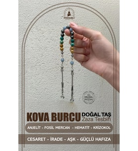 Kova Burcu Zaza Tesbih Doğal Taş Anjelit, Fosil Mercan, Hematit, Krizokol