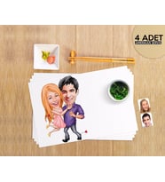 BK Gift Kişiye Özel Sevgililer Karikatürlü 4 Adet Amerikan Servis Seti-3 (Beyaz)