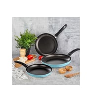 3'lü Teflon Tava Seti, 18-22-26 cm, Mor, Yeşil, Turkuaz, Günlük Kullanım