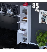 Eliusta Lorin 35 cm 3 Kapaklı Raflı Çok Amaçlı Mutfak Kiler ve Depolama Dolabı Beyaz Boy Dolabı-35x194x32 cm