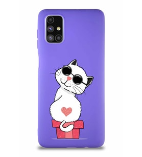 Samsung Galaxy M51 Soft Premier Kapak Coolcat Tasarımlı Silikon Kılıf - Mor (Şeffaf)