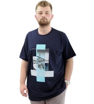 Mode XL Battal Beden Erkek Pamuklu T-Shirt Yumuşak Dokulu Baskılı FRANCISCO U24086 Lacivert