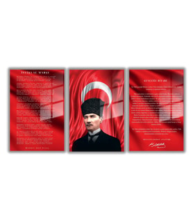 Temperli Gerçek Cam Tablo Seti Kalpaklı Atatürk İstiklal Marşı ve Gençliğe Hitabe