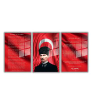 Temperli Gerçek Cam Tablo Seti Kalpaklı Atatürk İstiklal Marşı ve Gençliğe Hitabe