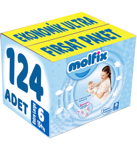 Molfix Bebek Bezi Beden:6 (15+Kg) Extra Large 124 Adet Ekonomik Ultra Fırsat Pk