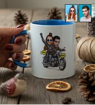 Kişiye Özel Karikatürlü Motorlu Sevgililer Kupa Bardak Sevgililer Günü Hediyesi