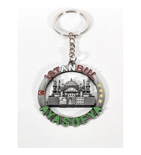 İstanbul Ayasofya Temalı Yuvarlak Anahtarlık Eskitme Gümüş – Tarihi ve Kültürel Şık Çanta & Anahtar