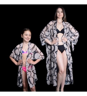 PAREDORA Sütlü Kahve Zero Desenli Anne Kız Kimono Pareo