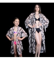 PAREDORA Sütlü Kahve Zero Desenli Anne Kız Kimono Pareo