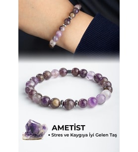 Ametist Doğal Taş Küre Kesim 8mm Bileklik (B)