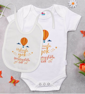 BK Kids Uykuyla Aram Yok Tasarımlı Beyaz Bebek Body Zıbın ve Mama Önlüğü Hediye Seti-1