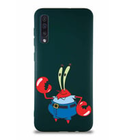 Samsung Galaxy A30S Soft Premier Kapak Bay Yengeç Tasarımlı Silikon Kılıf - Yeşil (Şeffaf)