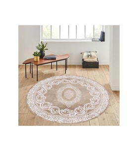 Eliana Home Baskılı, Yıkanabilir Kaymaz Taban Yuvarlak Halı LNA7290-HK141 120x120 cm (Bej)