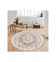 Eliana Home Baskılı, Yıkanabilir Kaymaz Taban Yuvarlak Halı LNA7290-HK141 120x120 cm (Bej)