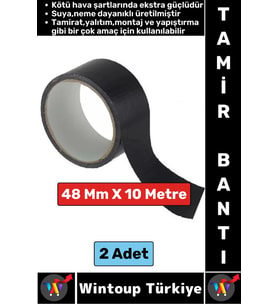 Ultra Güçlü Su Neme Dayanıklı Çok Amaçlı Montaj Onarım İzolasyon Tamir Bantı Siyah 48 Mmx10 Mt 2 Adt