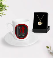BK Gift Kişiye Özel Öğretmenler Günü Türk Kahvesi Fincanı ve İsimli Papatya Kolye Hediye Seti- 11, Öğretmene Hediye, Öğretmenler Günü