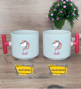 Unicorn Kupa Bardak T Kırmızı Kulplu Kardeşe Sevgiliye Arkadaşa Hediye