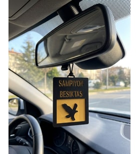 Şampiyon Beşiktaş Lazer Kesim Ahşap Araç Dikiz Aynası Süsü – 11x8 cm