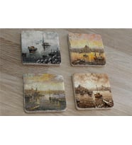 İstanbul Manzaraları Doğal Taş Bardak Altlığı 4'lü set - Natural Stone Coasters