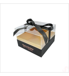 Pleksi Kapaklı Fiyonklu Karton Kutu, 20 x 20 x 14cm - Siyah (STD)