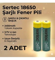 Sertec 18650 1C Şarjlı Pil 2450mAh Çıkıntılı Başlıklı Fener Pili 3.7V Li-ion 2li