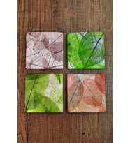 Doğal Taş Bardak Altlığı 4'lü Set - Yaprak Desenleri Bardak Altlığı - Stone Coasters