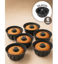 Beylini 6'Lı Silikon Oval Mini Kek Kalıbı Yapışmaz Muffin Kek Kalıbı Seti Şekilli Mutfak Kek Kalıbı Seti Antrasit