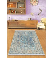 Mavi Vintage Dokuma Pamuk Tabanlı Kaymaz Kilim KLM248