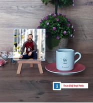 Doğum Günü Hediyesi Fotoğraflı Dekoratif Taş, Ahşap Altlıklı Türk Kahvesi Fincanı Hediye (Model 6)