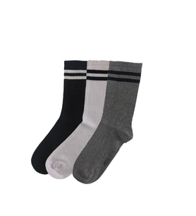 Unisex 3'lü Siyah-Beyaz Gri Uzun Tenis Çorabı