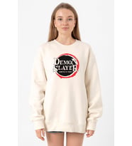 Demon Slayer Anime Squad Demon Slayer Kimetsu No Yaiba Ekru Kadın 2ip Sweatshirt