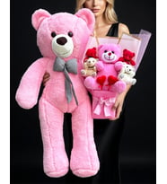Sevgiliye Hediye - Kadina Hediye - Ablaya Hediye 90cm Büyük Pembe Ayıcık ve Büyük Ayıcıklı Ayıcık Buketi Peluş Buket